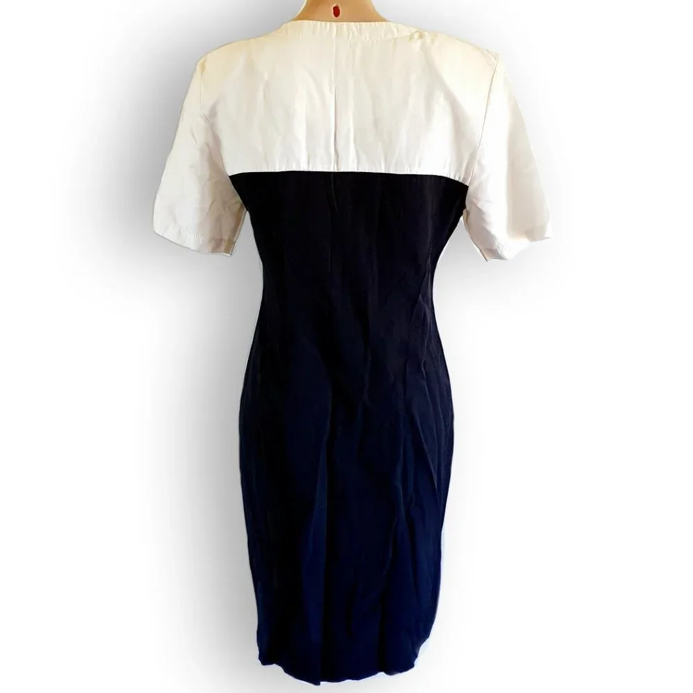 Vintage 80s White + black button up shirt dress with shoulder pads fit AU 10-14 - Picture 7 of 7
